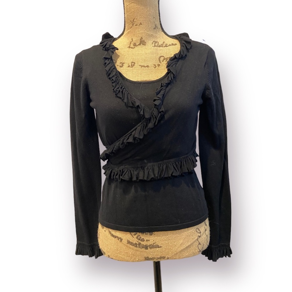 SHU SHU Black Ruffle Wrap Cardigan w/ Attached Tank Medium